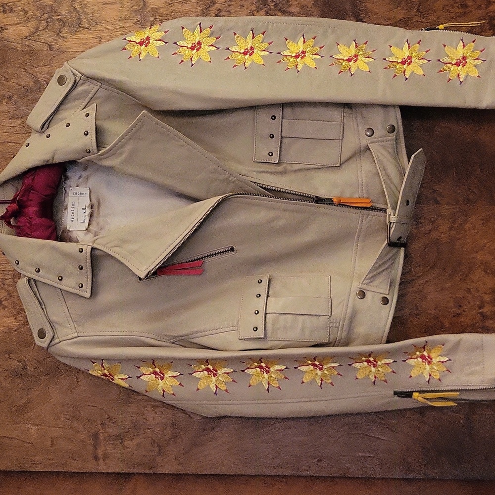 Lambskin Leather Jacket w/ Embroidery Small - Picture 11 of 14